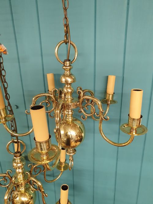 EARLY 20TH CENTURY PAIR OF DUTCH FLEMISH BRASS CHANDELIERS - ADDITIONAL PHOTO 3