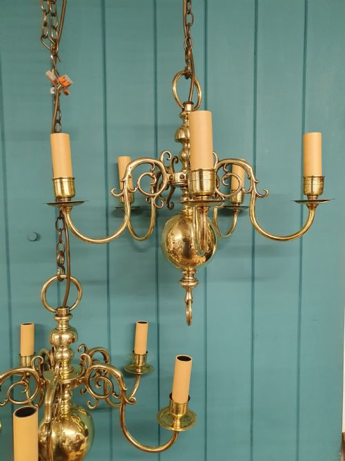 EARLY 20TH CENTURY PAIR OF DUTCH FLEMISH BRASS CHANDELIERS - ADDITIONAL PHOTO 4