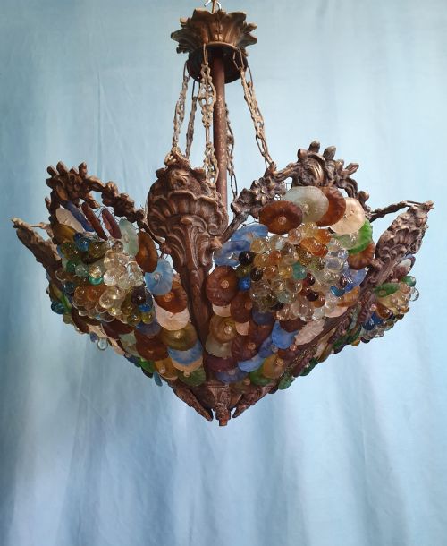 EARLY 20TH CENTURY CONTINENTAL CHANDELIER WITH GRAPES AND FLOWERS - ADDITIONAL PHOTO 7