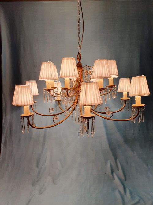 EARLY 20TH CENTURY PAIR OF LARGE TWO TIER CHANDELIERS WITH CUT GLASS CRYSTAL 42 - ADDITIONAL PHOTO 9