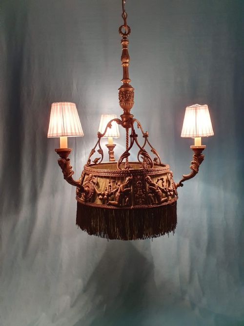 EDWARDIAN BRASS 4 LIGHT CHANDELIER WITH CHERUBS - ADDITIONAL PHOTO 1