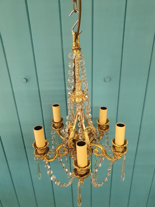 EARLY 20TH CENTURY SMALL FIVE ARM CHANDELIER WITH SWAG AND DRIPS 12 - ADDITIONAL PHOTO 5