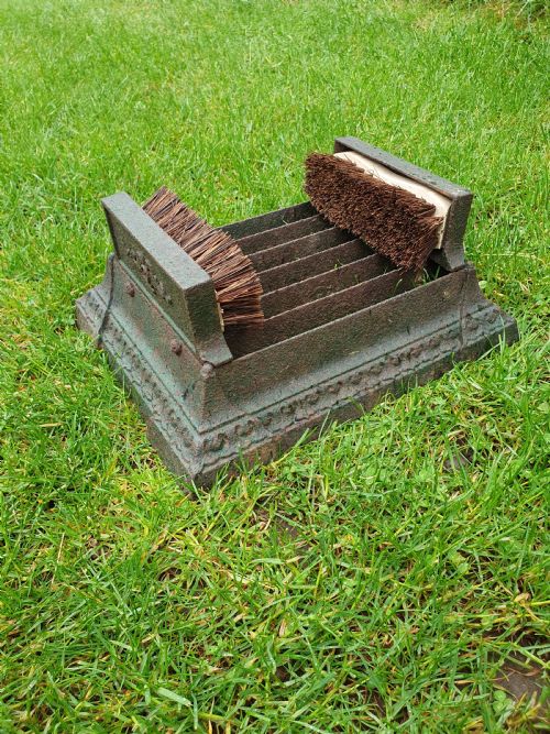 late 19 century cast iron boot scraper with brushes to the side - CATEGORY: ANTIQUE MISCELLANEOUS - DATED 1850