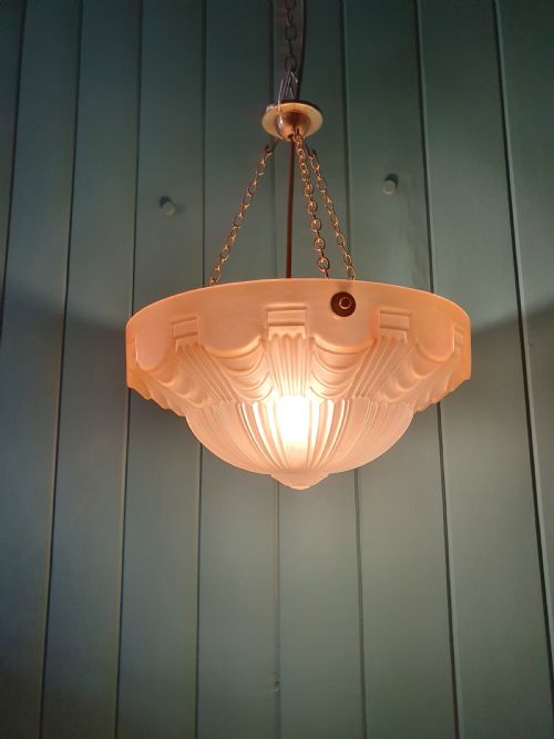 1930S GLASS DOME CHANDELIER ANTIQUE PLAFONNIER - ADDITIONAL PHOTO 4