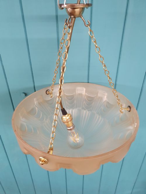 1930S GLASS DOME CHANDELIER ANTIQUE PLAFONNIER - ADDITIONAL PHOTO 5