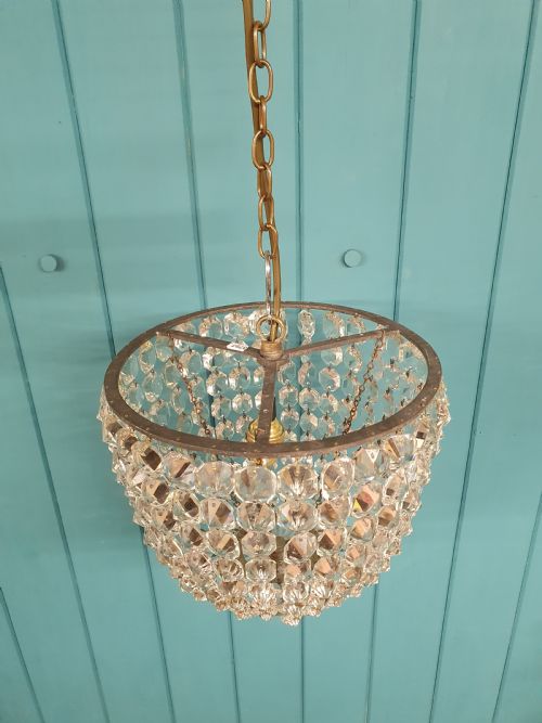EARLY 20TH CENTURY BAG CHANDELIER WITH INTERESTING GLASS BOTTOM 12 - ADDITIONAL PHOTO 1