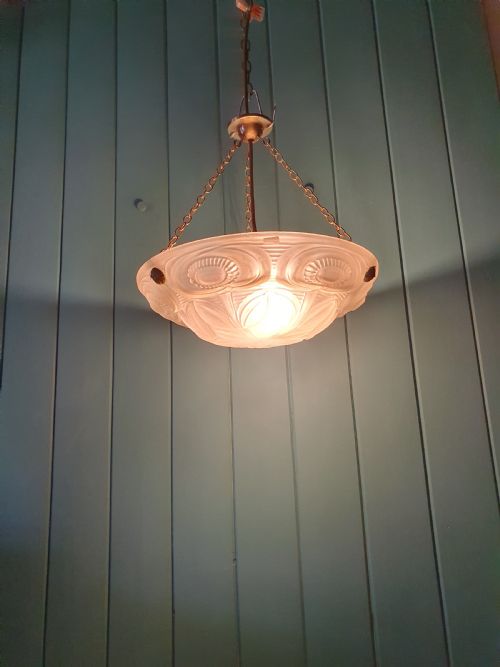 1930S GLASS DOME CHANDELIER ANTIQUE PLAFONNIER - ADDITIONAL PHOTO 1