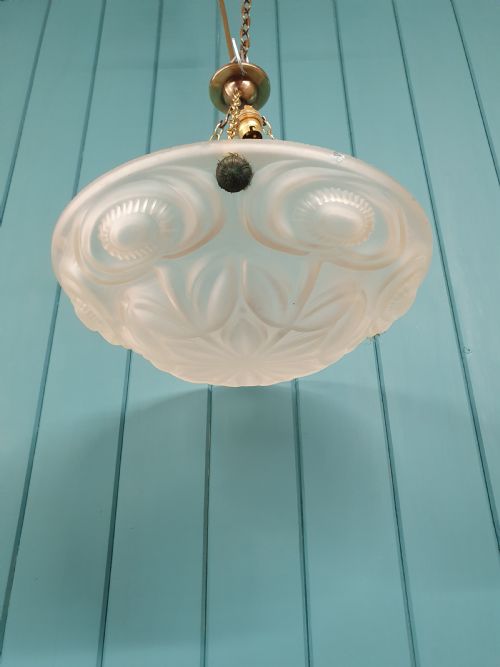 1930S GLASS DOME CHANDELIER ANTIQUE PLAFONNIER - ADDITIONAL PHOTO 2