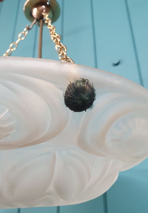 1930S GLASS DOME CHANDELIER ANTIQUE PLAFONNIER - ADDITIONAL PHOTO 6