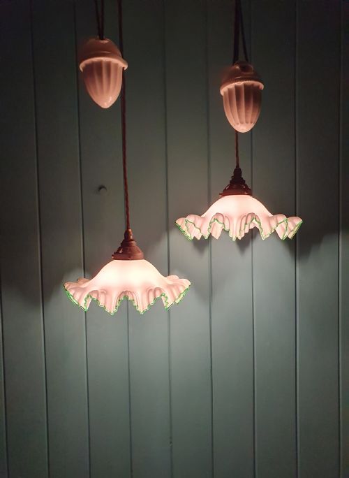 PAIR OF VINTAGE FRENCH RISE AND FALL OPAQUE GLASS PENDANT LIGHTS 10 - ADDITIONAL PHOTO 1