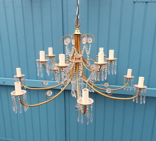 EARLY 20TH CENTURY PAIR OF LARGE TWO TIER CHANDELIERS WITH CUT GLASS CRYSTAL 42 - ADDITIONAL PHOTO 2