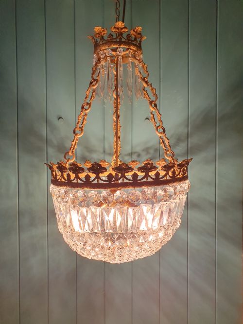 EARLY 20TH CENTURY LARGE BAG CHANDELIER WITH SUPER QUALITY CHAIN 17 - ADDITIONAL PHOTO 4