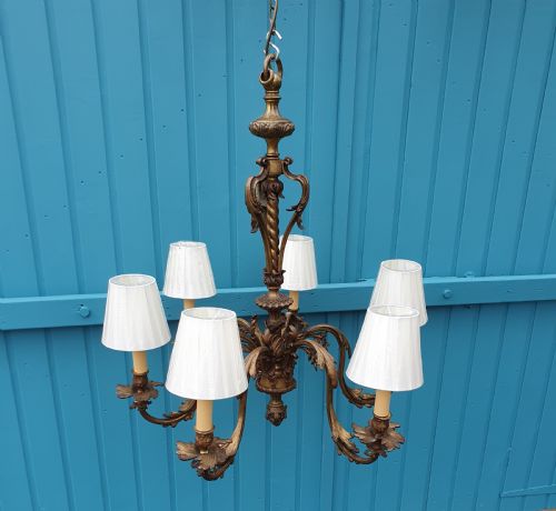 6 ARM LARGE BRASS CHANDELIER FRENCH 30 - ADDITIONAL PHOTO 1