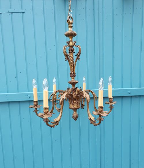 6 ARM LARGE BRASS CHANDELIER FRENCH 30 - ADDITIONAL PHOTO 3