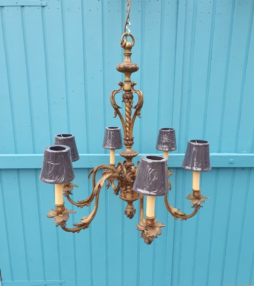 6 ARM LARGE BRASS CHANDELIER FRENCH 30 - ADDITIONAL PHOTO 4