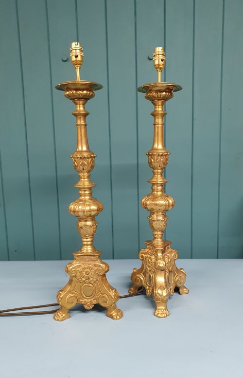 early 20th century pair of baroque style brass candlesticks - CATEGORY: ANTIQUE LIGHTING - DATED 1930