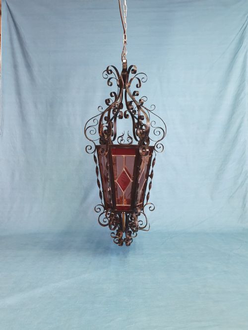 early 20th century steel porch exterior lantern - CATEGORY: ANTIQUE LIGHTING - DATED 1930