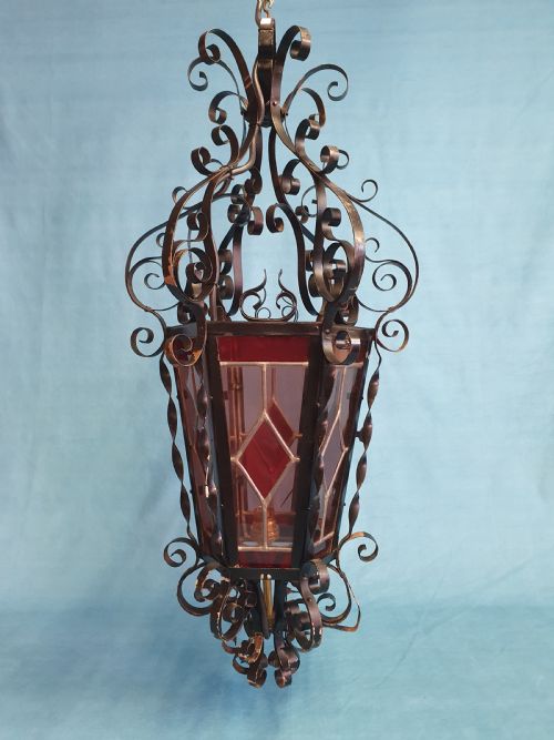 EARLY 20TH CENTURY STEEL PORCH EXTERIOR LANTERN - ADDITIONAL PHOTO 7
