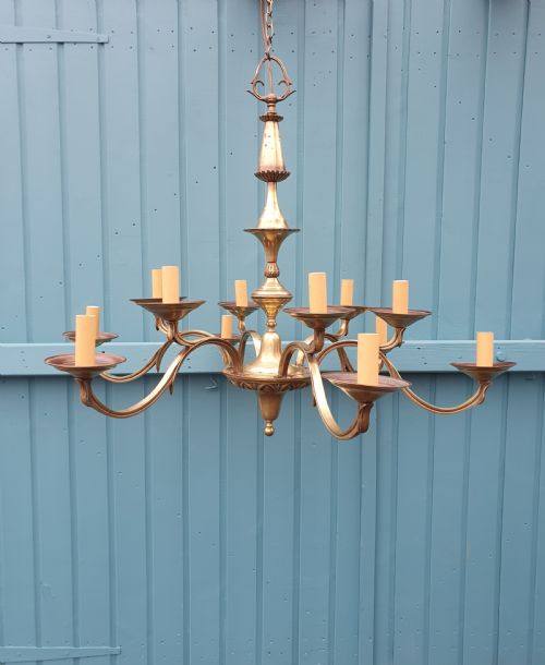 large antique 12 arm brass chandelier 36 - CATEGORY: ANTIQUE LIGHTING - DATED 1930