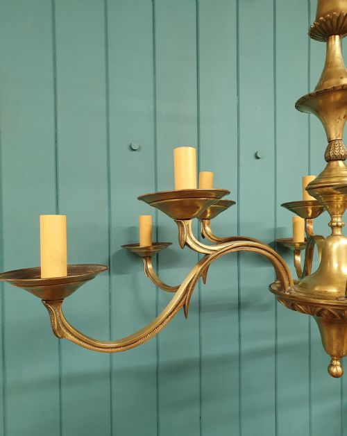 LARGE ANTIQUE 12 ARM BRASS CHANDELIER 36 - ADDITIONAL PHOTO 7