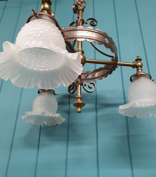 THREEARM CORONETSHAPED BRASS CHANDELIER 19 - ADDITIONAL PHOTO 1