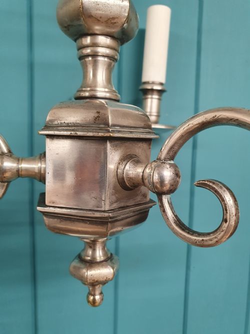 PAIR OF EARLY 20TH CENTURY NICKEL SILVER THREEARM CHANDELIERS 15 - ADDITIONAL PHOTO 7