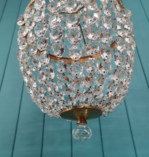 ANTIQUE GLASS AND BRASS BAG TENT CHANDELIER 12 - ADDITIONAL PHOTO 4