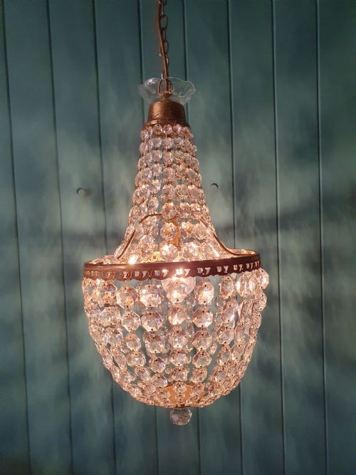 ANTIQUE GLASS AND BRASS BAG TENT CHANDELIER 12 - ADDITIONAL PHOTO 5