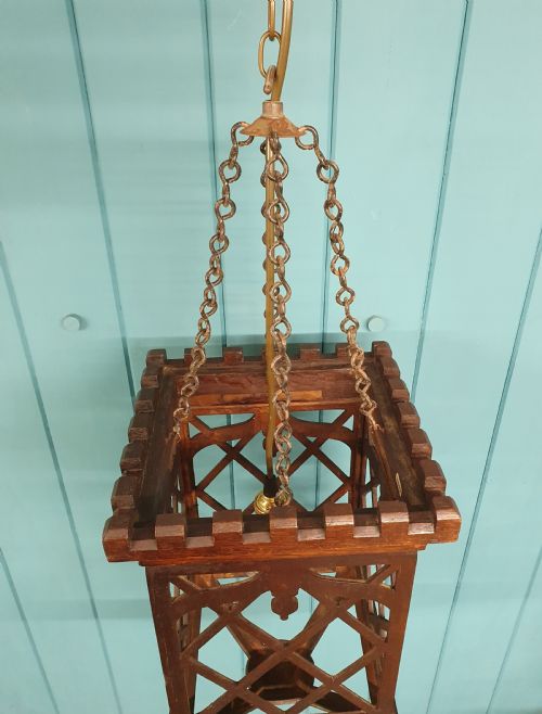ANTIQUE WOODEN CORONET TOP ANTIQUE HALL LIGHT 9 - ADDITIONAL PHOTO 2