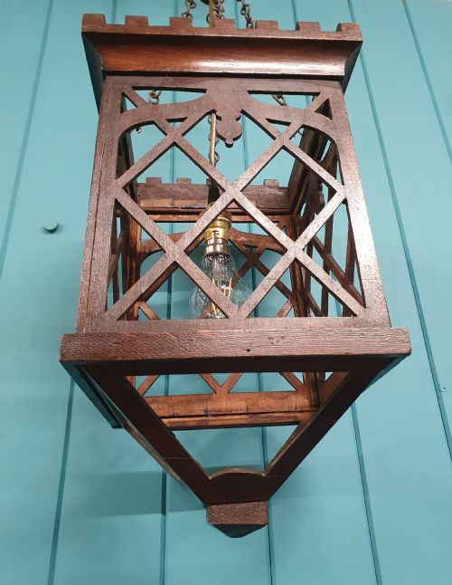 ANTIQUE WOODEN CORONET TOP ANTIQUE HALL LIGHT 9 - ADDITIONAL PHOTO 4