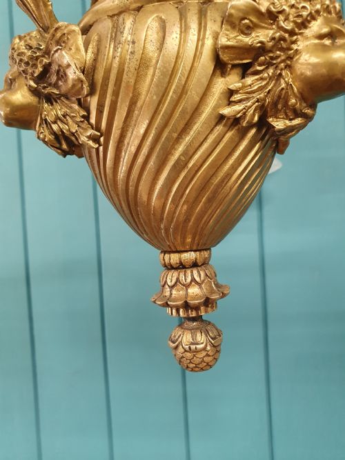 BRASS AND GLASS CHANDELIER WITH CHERUB ARMS - ADDITIONAL PHOTO 4