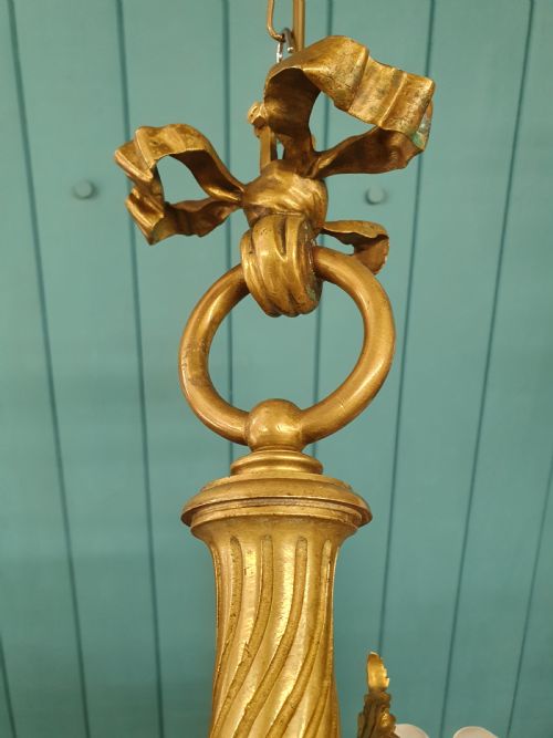 BRASS AND GLASS CHANDELIER WITH CHERUB ARMS - ADDITIONAL PHOTO 7