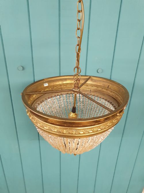 EARLY 20TH CENTURY BRASS AND CUT GLASS BEADED CHANDELIER 13 - ADDITIONAL PHOTO 1