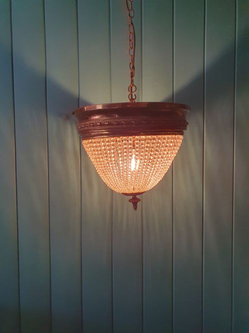 EARLY 20TH CENTURY BRASS AND CUT GLASS BEADED CHANDELIER 13 - ADDITIONAL PHOTO 4