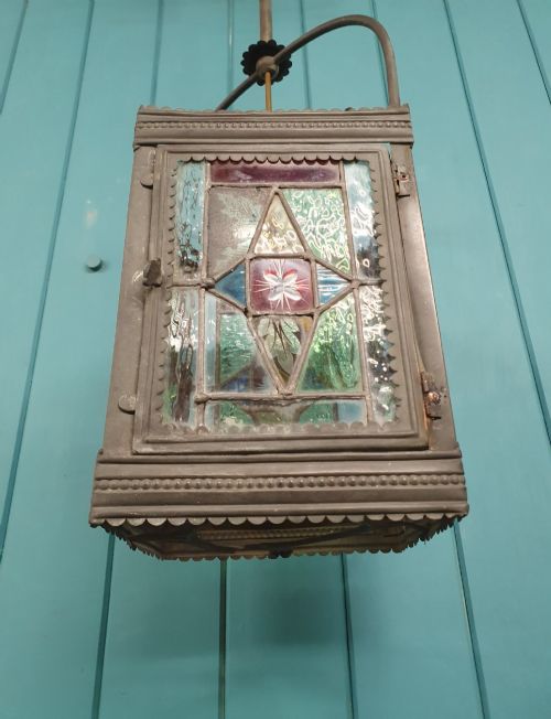 ANTIQUE LEADED C1880 HALL LIGHT 8 - ADDITIONAL PHOTO 2