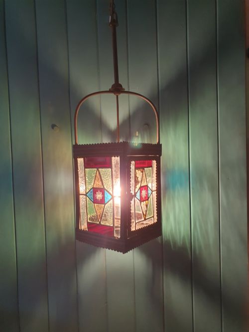 ANTIQUE LEADED C1880 HALL LIGHT 8 - ADDITIONAL PHOTO 4