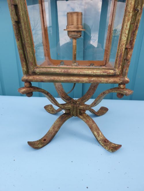 VICTORIAN GREEN PAINTED GARDEN LANTERN CONVERTED FROM GAS - ADDITIONAL PHOTO 3