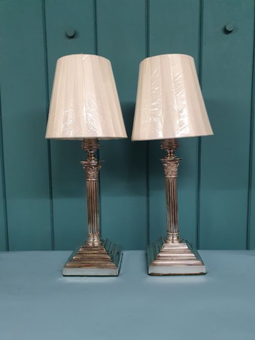 pair of antique silver plated lamps 4 - CATEGORY: ANTIQUE LIGHTING - DATED EDWARDIAN