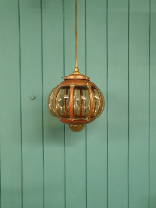 ANTIQUE COPPER SMOKED GLASS NAUTICAL PENDANT LIGHT 9