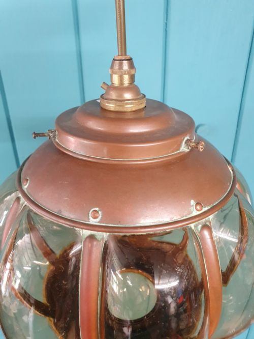 ANTIQUE COPPER SMOKED GLASS NAUTICAL PENDANT LIGHT 9 - ADDITIONAL PHOTO 2