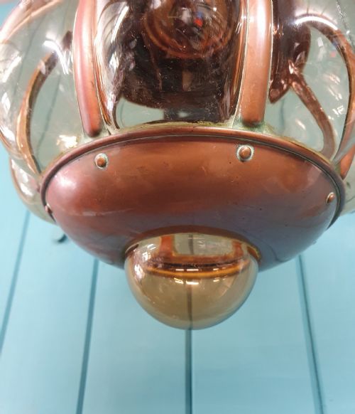 ANTIQUE COPPER SMOKED GLASS NAUTICAL PENDANT LIGHT 9 - ADDITIONAL PHOTO 3