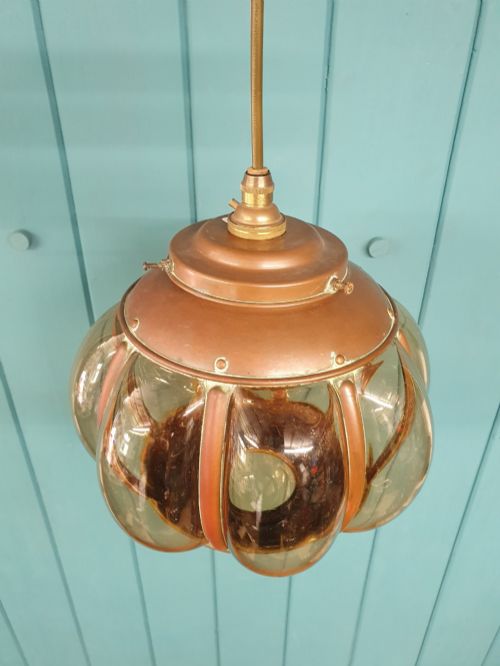 ANTIQUE COPPER SMOKED GLASS NAUTICAL PENDANT LIGHT 9 - ADDITIONAL PHOTO 4