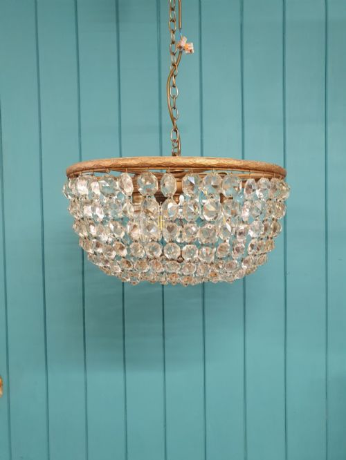 antique early 20th century brass cut glass bag chandelier 16 - CATEGORY: ANTIQUE LIGHTING - DATED EDWARDIAN