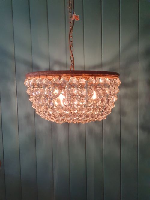 ANTIQUE EARLY 20TH CENTURY BRASS CUT GLASS BAG CHANDELIER 16 - ADDITIONAL PHOTO 4
