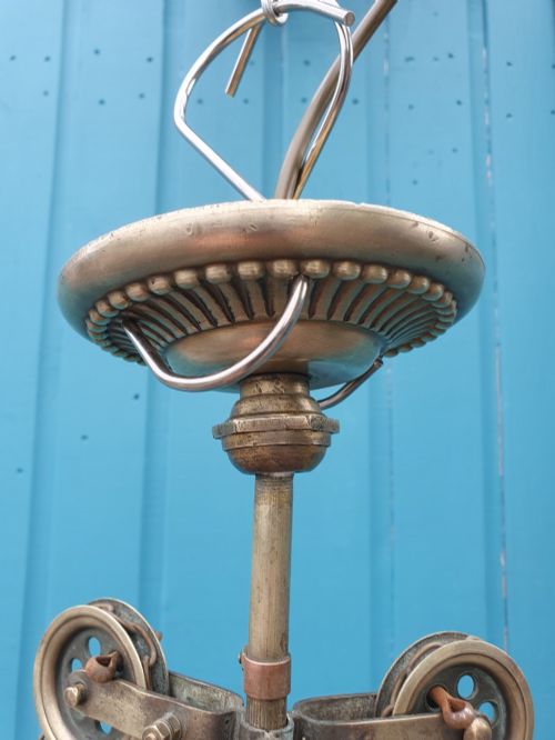 ANTIQUE BRASS RISE AND FALL CHANDELIER WITH GLASS SHADES - ADDITIONAL PHOTO 3