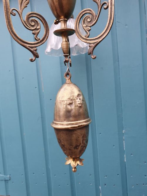ANTIQUE BRASS RISE AND FALL CHANDELIER WITH GLASS SHADES - ADDITIONAL PHOTO 5