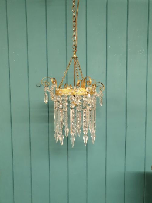 ANTIQUE BRASS CUT GLASS SPIKE CHANDELIER 12