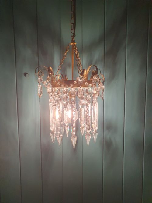 ANTIQUE BRASS CUT GLASS SPIKE CHANDELIER 12 - ADDITIONAL PHOTO 3