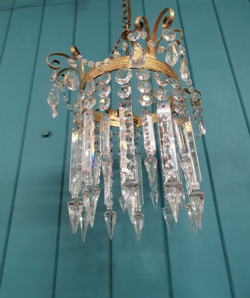 ANTIQUE BRASS CUT GLASS SPIKE CHANDELIER 12 - ADDITIONAL PHOTO 5