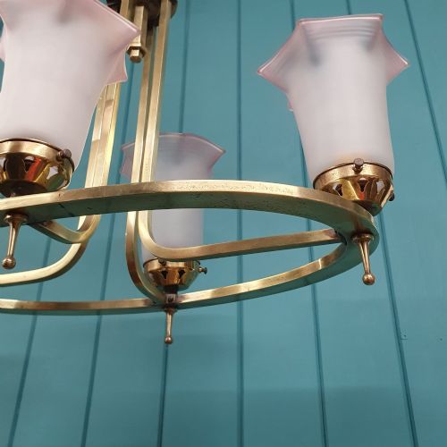 ART DECO BRASS GLASS FOUR LIGHT CHANDELIER 22 - ADDITIONAL PHOTO 1